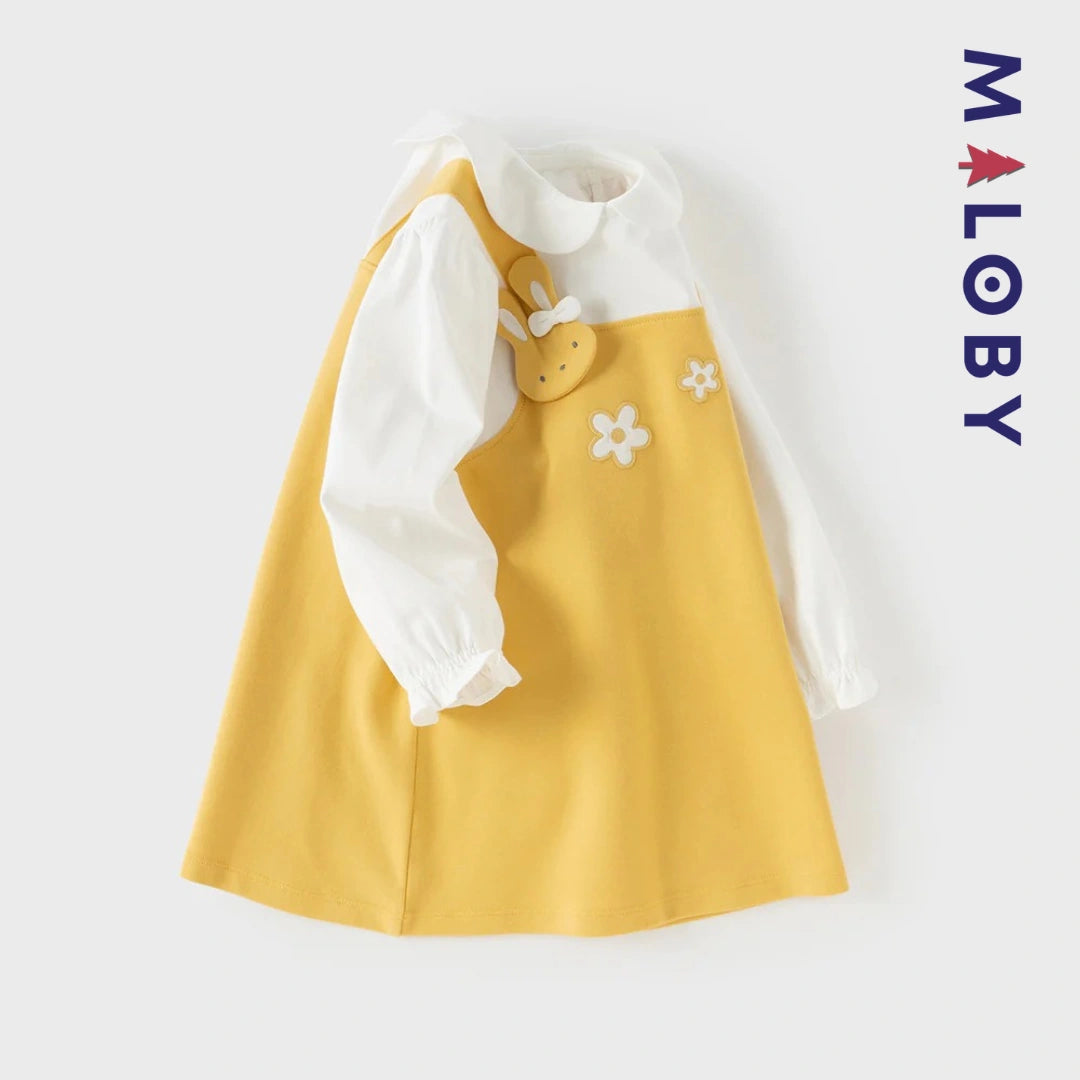 Robe bi-matière effet 2 en 1 enfant fille- Jaune -robes et ensembles pour filles, bébés et garcons - MALOBY