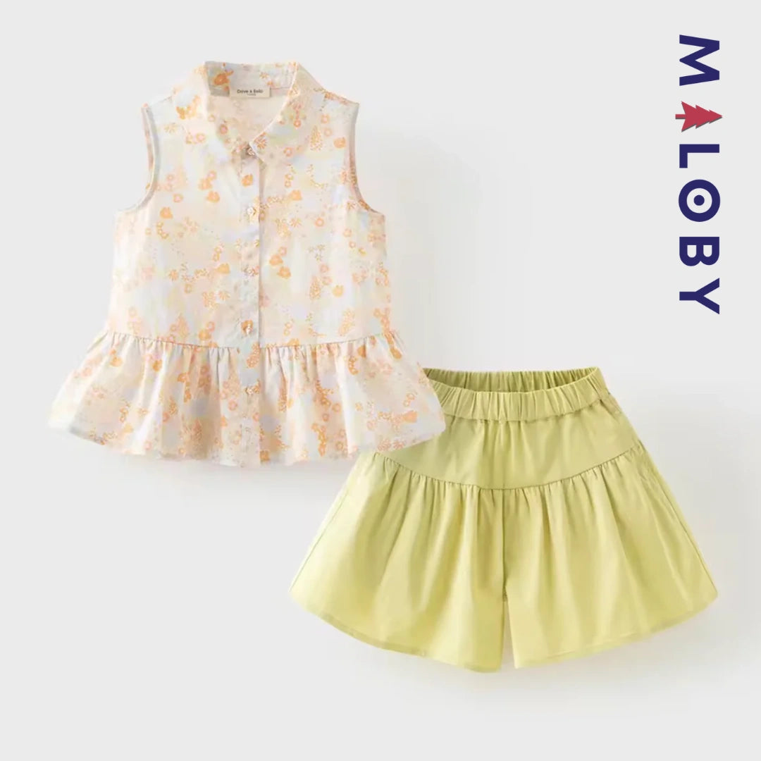 Ensemble  d'été chemise+short enfant fille -Rose orange