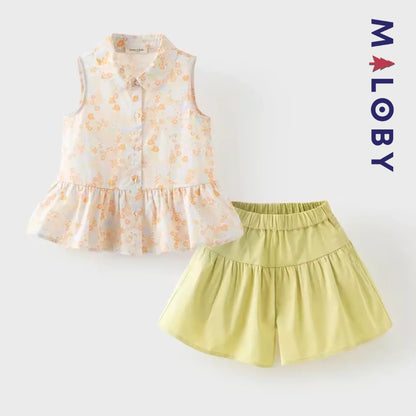 Ensemble  d'été chemise+short enfant fille -Rose orange
