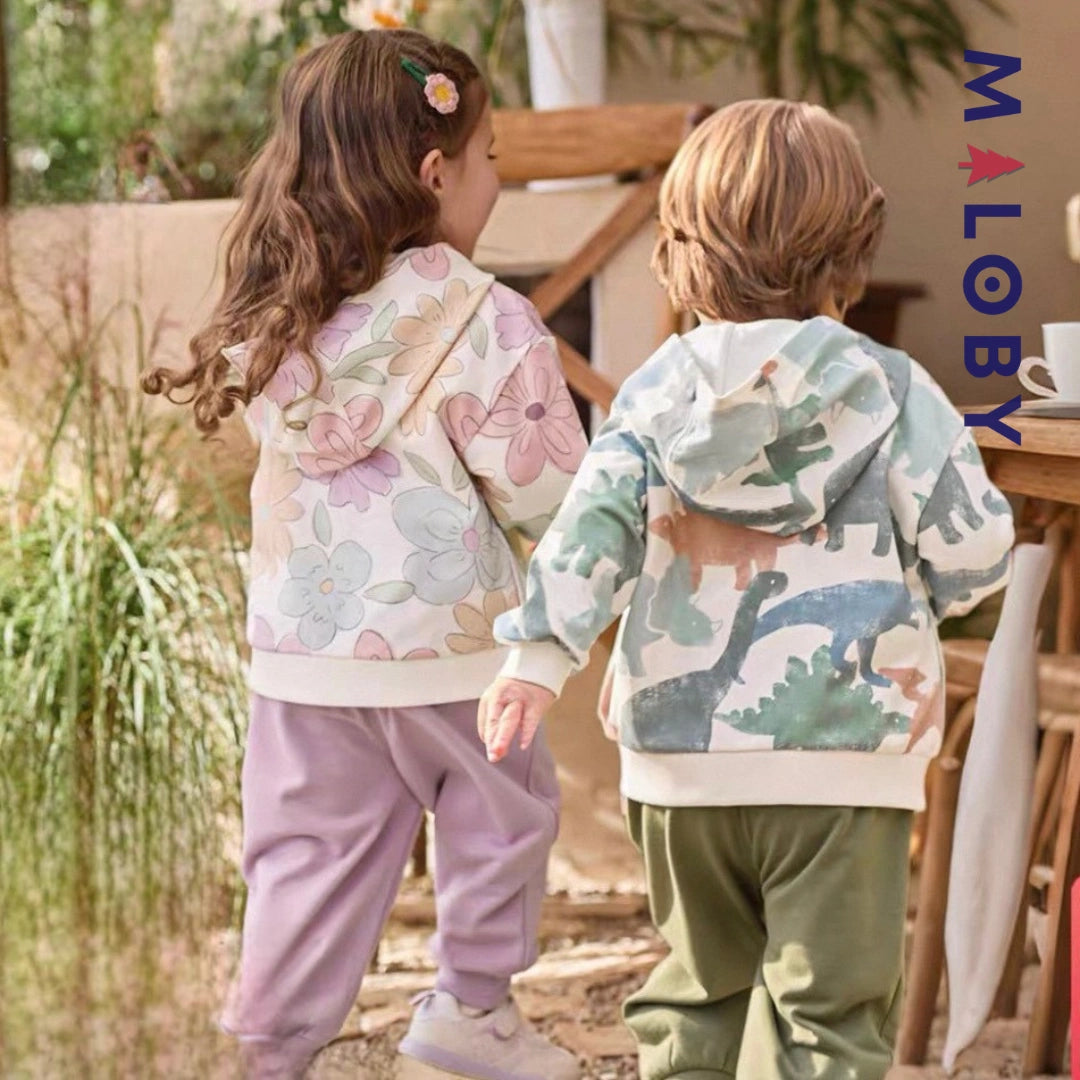 Ensemble jogging 2 pièces motifs fleuris enfant fille- Rose Bonbon -robes et ensembles pour filles, bébés et garcons - MALOBY