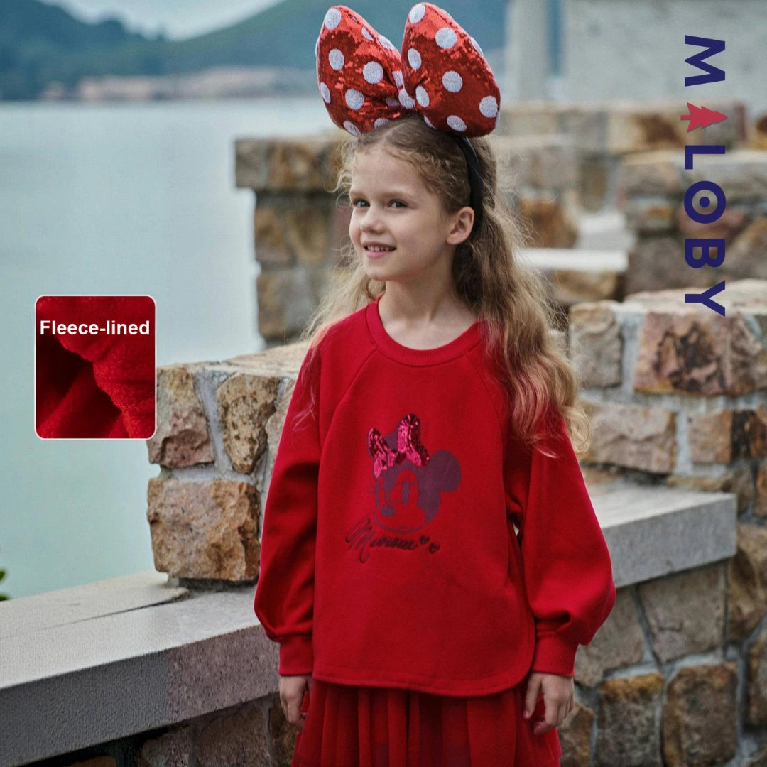 Robe sweat-shirt bi-matière motif Minnie enfant fille -Rouge -robes et ensembles pour filles, bébés et garcons - MALOBY
