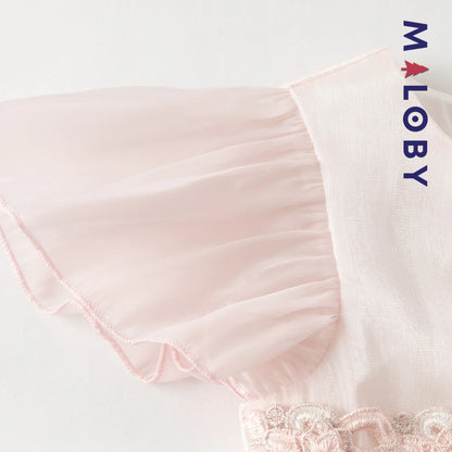 Robe cérémonie à fleurs brodées enfant fille- Rose poudré
