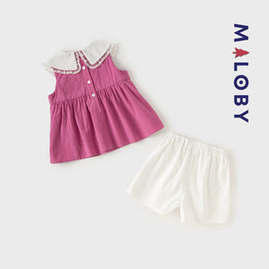 Ensemble fille blouse , short et sac - Rose -robes et ensembles pour filles, bébés et garcons - MALOBY