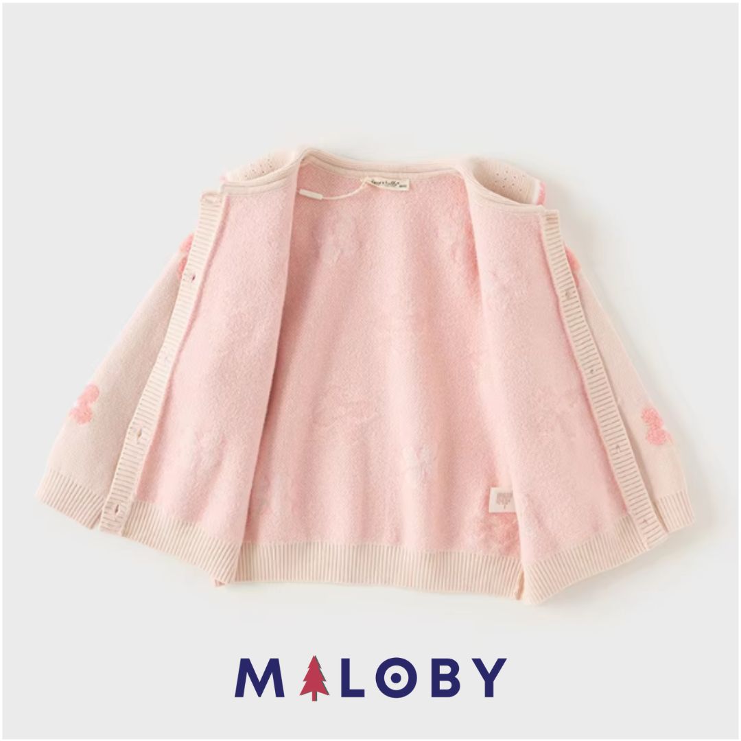 Cardigan motifs fleuris - rose pâle -robes et ensembles pour filles, bébés et garcons - MALOBY