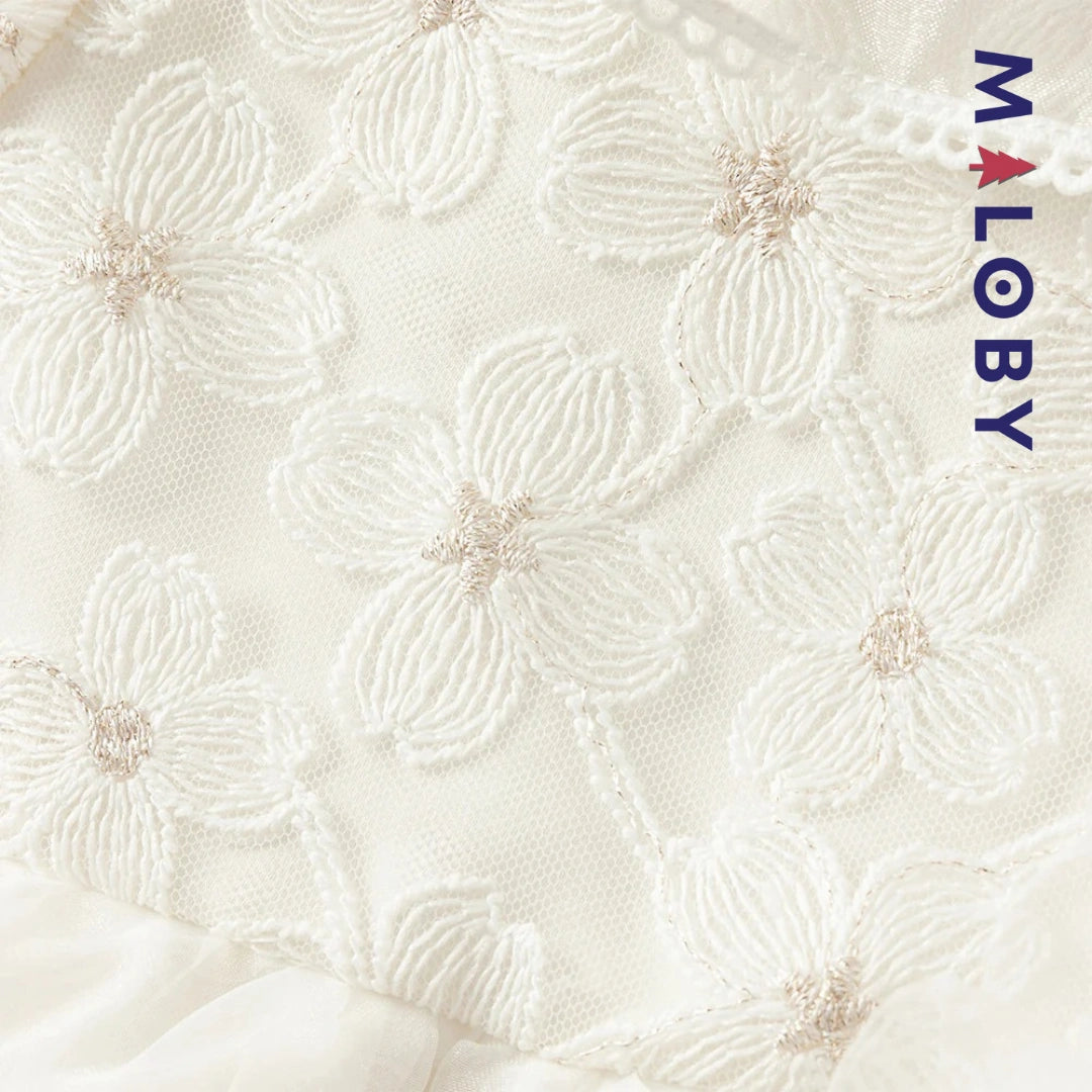 Robe cérémonie manches longues fleurettes - blanc