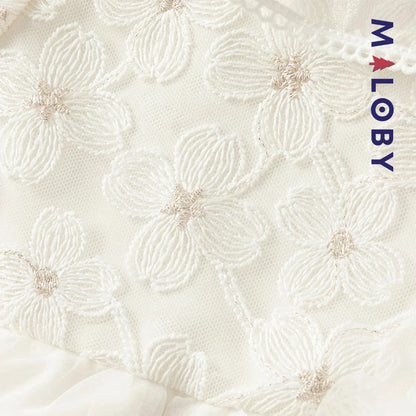 Robe cérémonie manches longues fleurettes - blanc