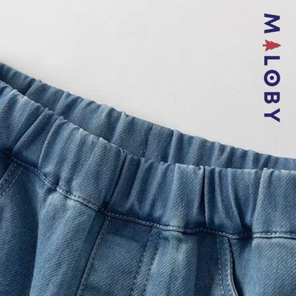 Pantalon jean avec broderies lapin enfant fille-Bleu