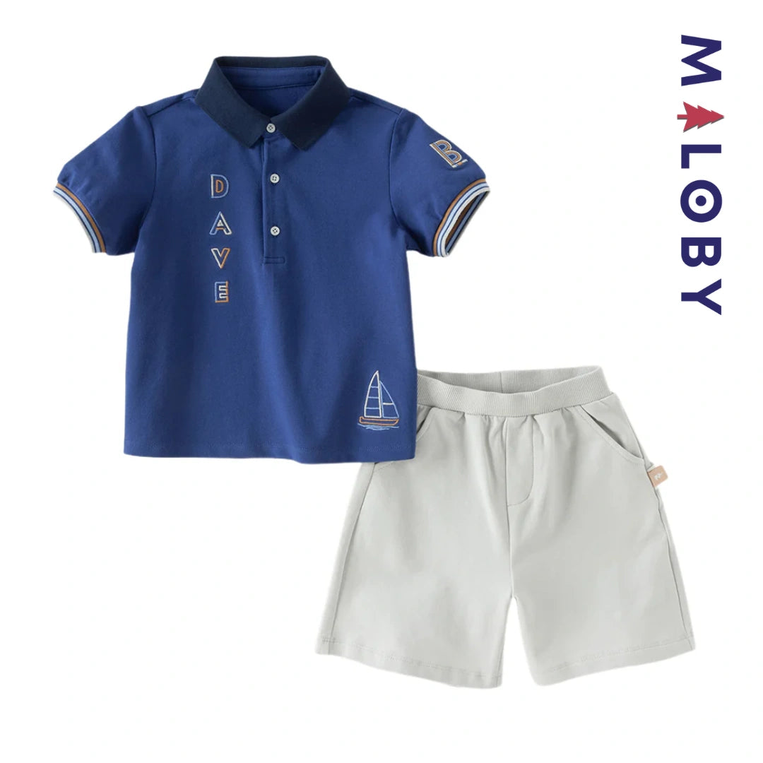 Ensemble 2 Pièces polo+ short motif marin enfant garçon- Bleu