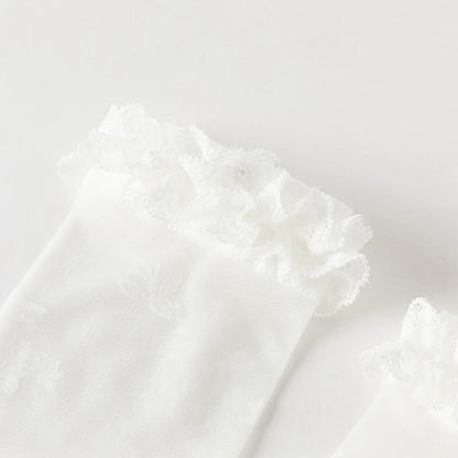 Chaussettes hautes en dentelle enfant fille blanc, accessoire enfant maroc - MALOBY