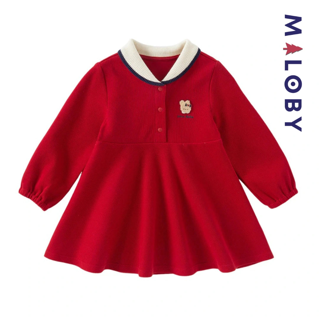 Robe en pur coton manches longues enfant fille -rouge