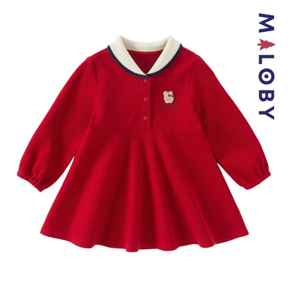 Robe en pur coton manches longues enfant fille -rouge