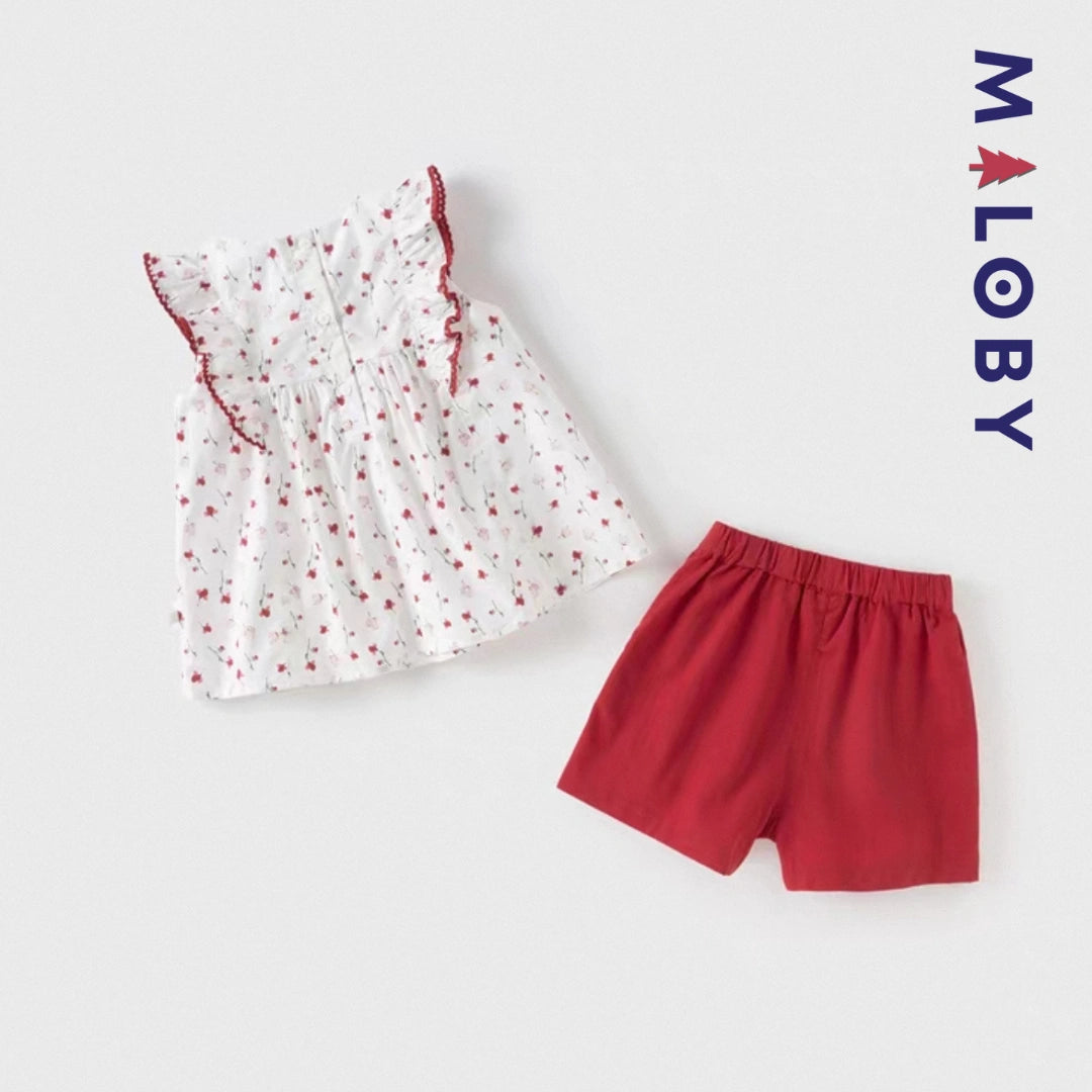 Ensemble d'été 2 pièces enfant fille -Rouge