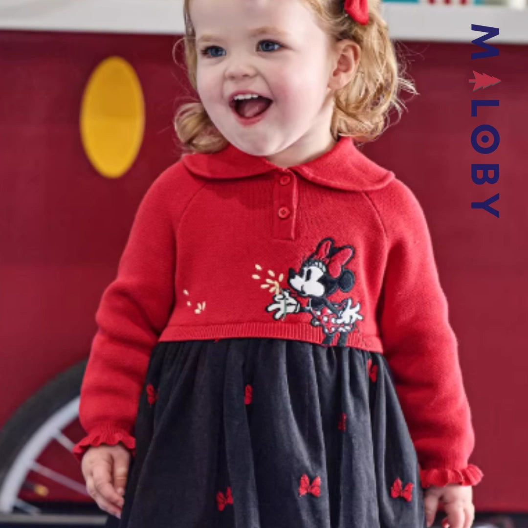 Robe Minnie bi-matière enfant fille -Rouge -robes et ensembles pour filles, bébés et garcons - MALOBY