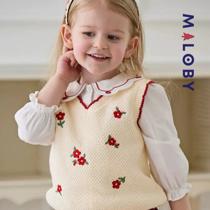 Pull en maille sans manches enfant fille - Beige -robes et ensembles pour filles, bébés et garcons - MALOBY