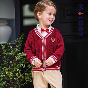 Duo chemise à nœud+cardigan enfant garçon -Rouge