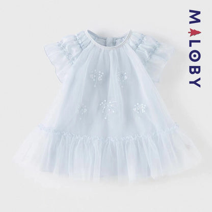 Robe de princesse à manches papillon -Bleu ciel