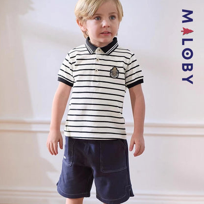 Polo rayé pour été enfants garçon - Blanc/Noir