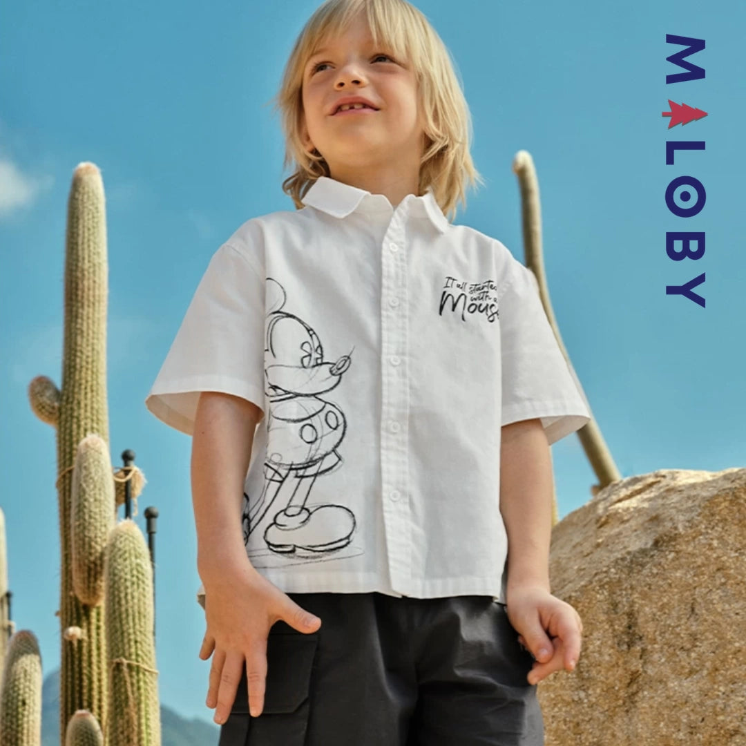 Ensemble 2 pièces Chemise+short motif Disney enfant garçon -Blanc