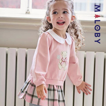 Robe courte bi-matière effet 2 en 1 enfant fille -Rose -robes et ensembles pour filles, bébés et garcons - MALOBY