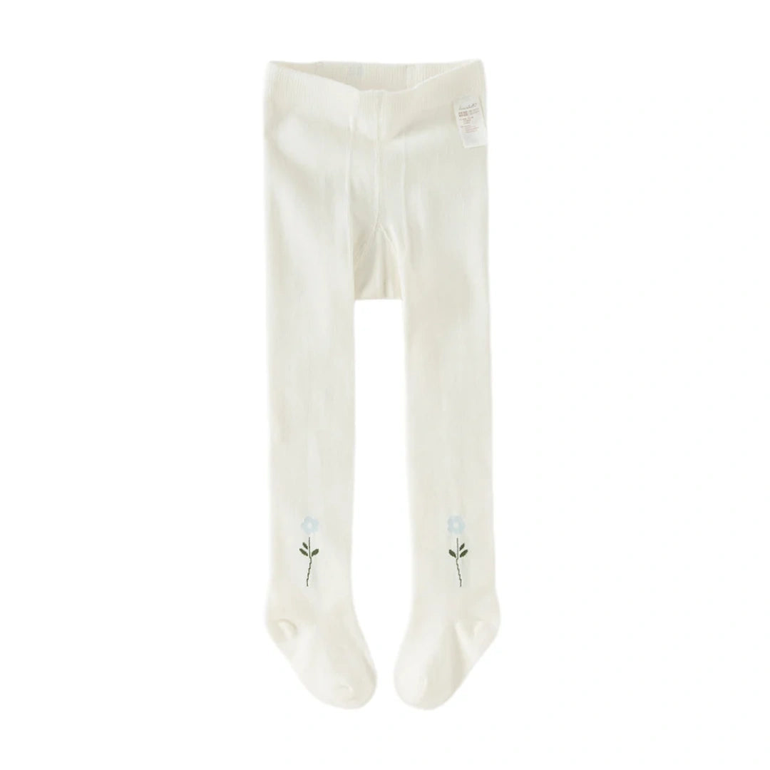 Collants épais brodés fleur enfant fille beige, vêtement enfant maroc - MALOBY