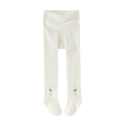 Collants épais brodés fleur enfant fille beige, vêtement enfant maroc - MALOBY