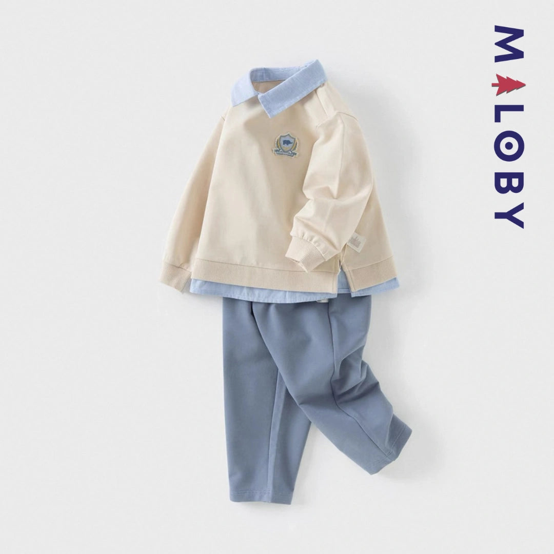 Ensemble habillé pull +pantalon enfant garçon - Beige/bleu