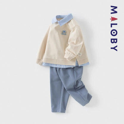 Ensemble habillé pull +pantalon enfant garçon - Beige/bleu