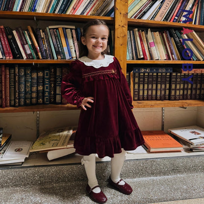 Robe en velours unie enfant fille - bordeaux