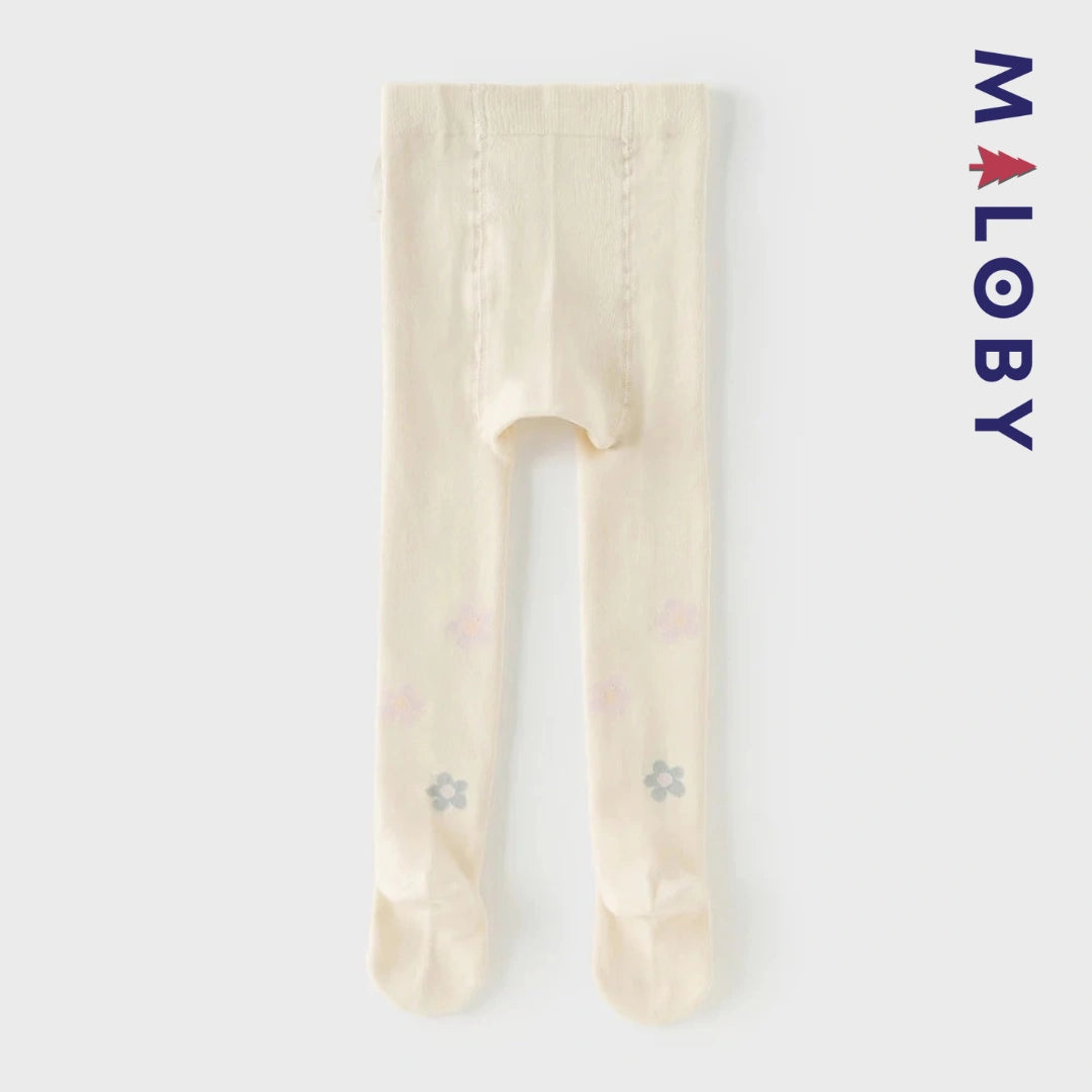 Collant Épais motif fleurette enfant fille- beige