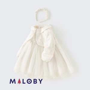 Robe princesse en dentelle + Bandeau - Beige -robes et ensembles pour filles, bébés et garcons - MALOBY