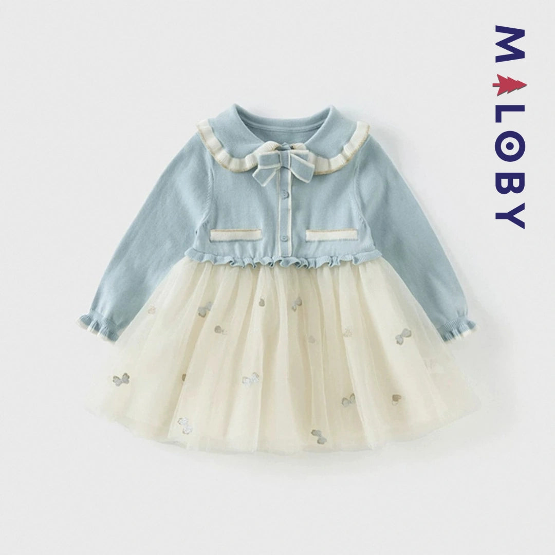 Robe en maille et en tulle effet 2 en 1 enfant fille - Bleu ciel
