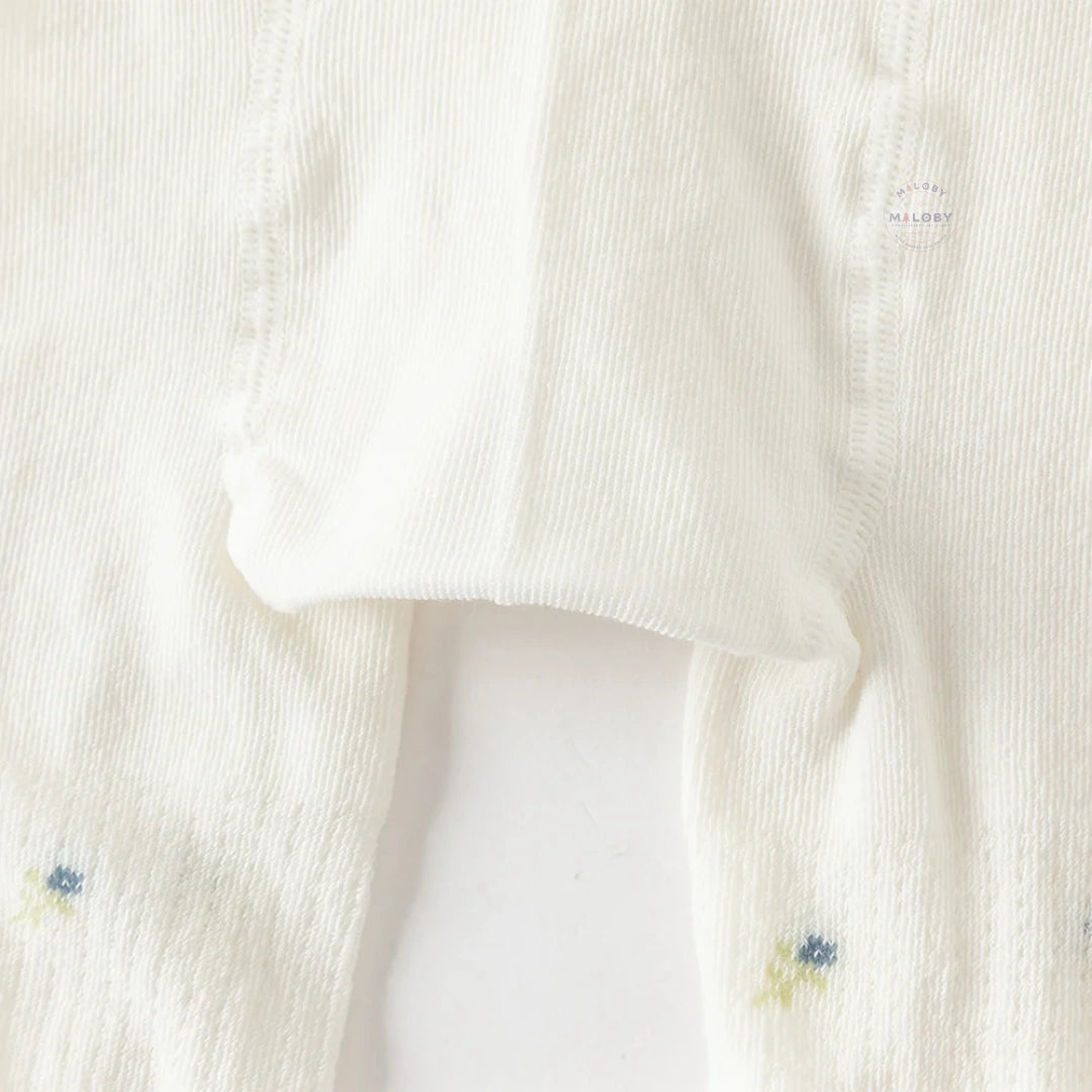 Collant en pointelle épais à motifs fleurettes enfant fille blanc - MALOBY