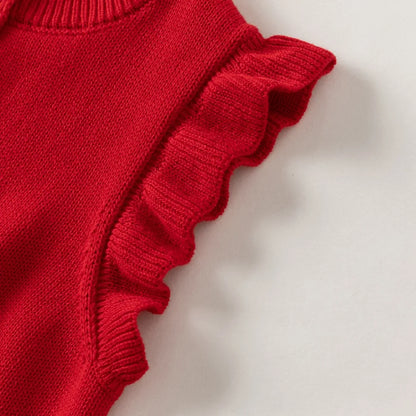 Gilet sans manches en maille 100% coton enfant fille -Rouge/Rose