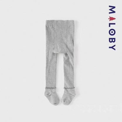 Collant côtelé avec nœud et cœur  enfant fille –Gris/Beige