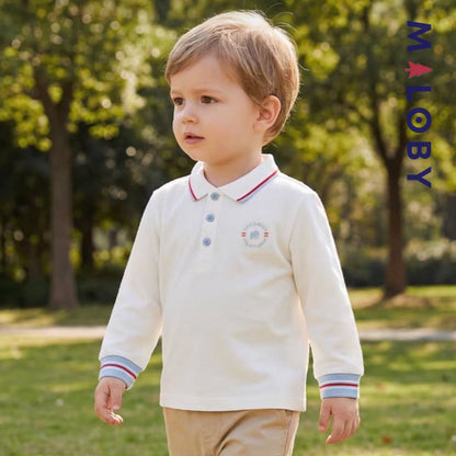 Polo manches longues en coton premium enfants garçon –Blanc
