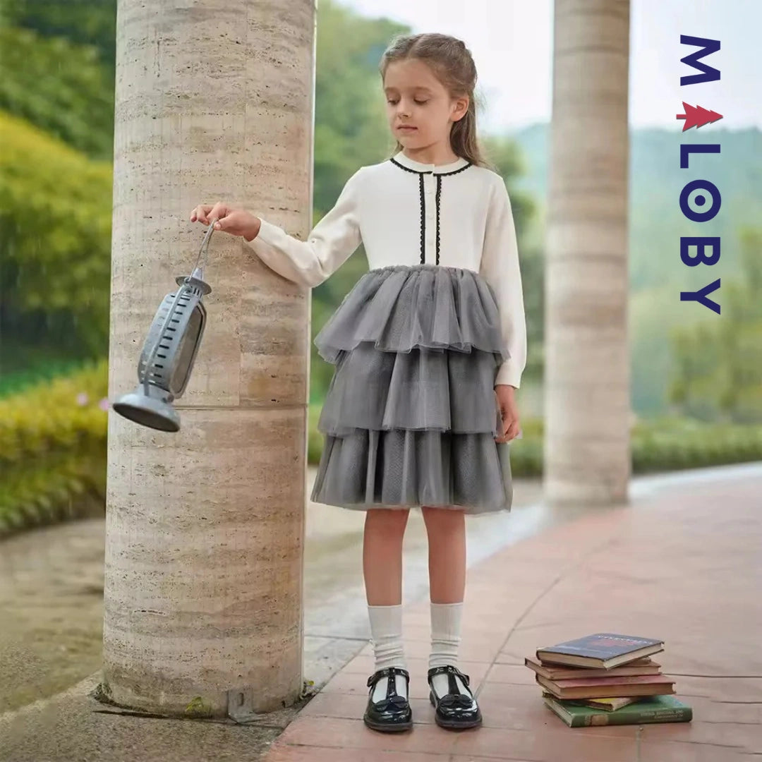 Robe de cérémonie à volants enfant fille - blanc