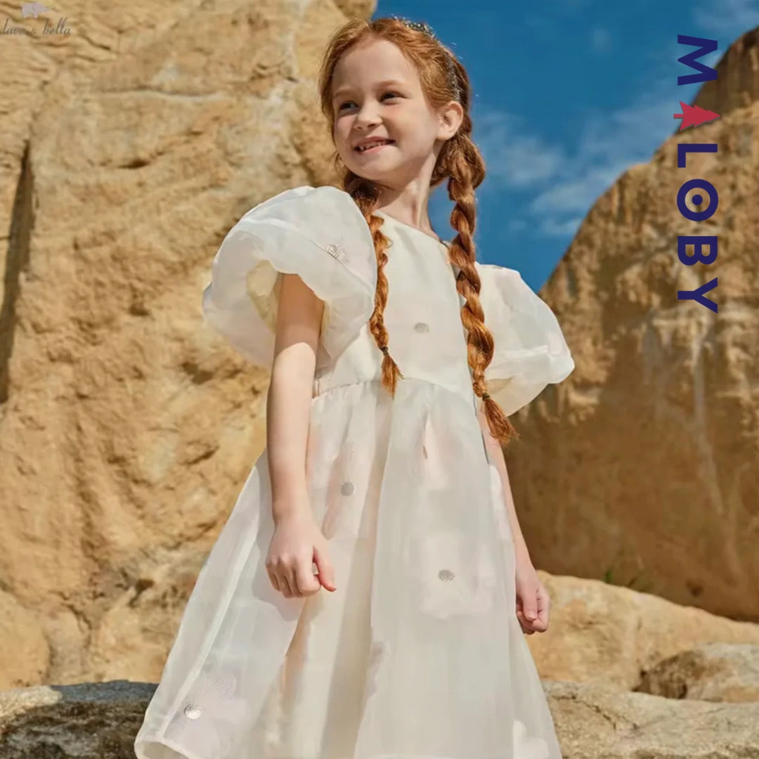 Robe princesse pour cérémonie à manches bouffantes enfant fille- Corail