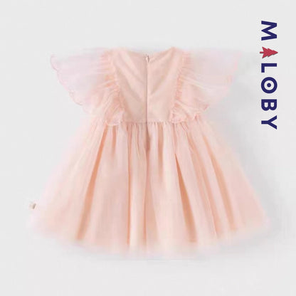 Robe de Cérémonie en Tulle à Broderie Florale 3D- Rose