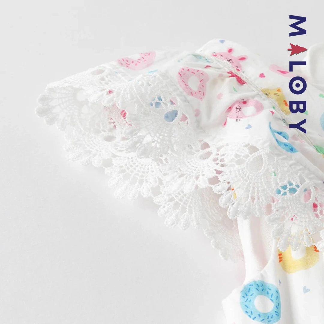Robe d'été imprimée enfant fille -blanc imprimé -robes et ensembles pour filles, bébés et garcons - MALOBY