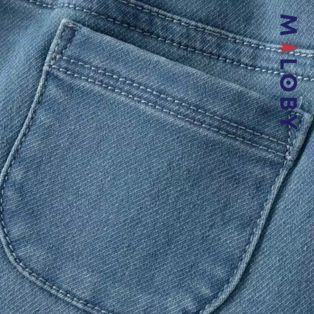 Pantalon jean avec broderies lapin enfant fille-Bleu