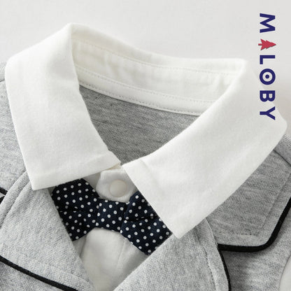 Combinaison cérémonie à nœud effet 2 en 1 bébé garçon -Gris