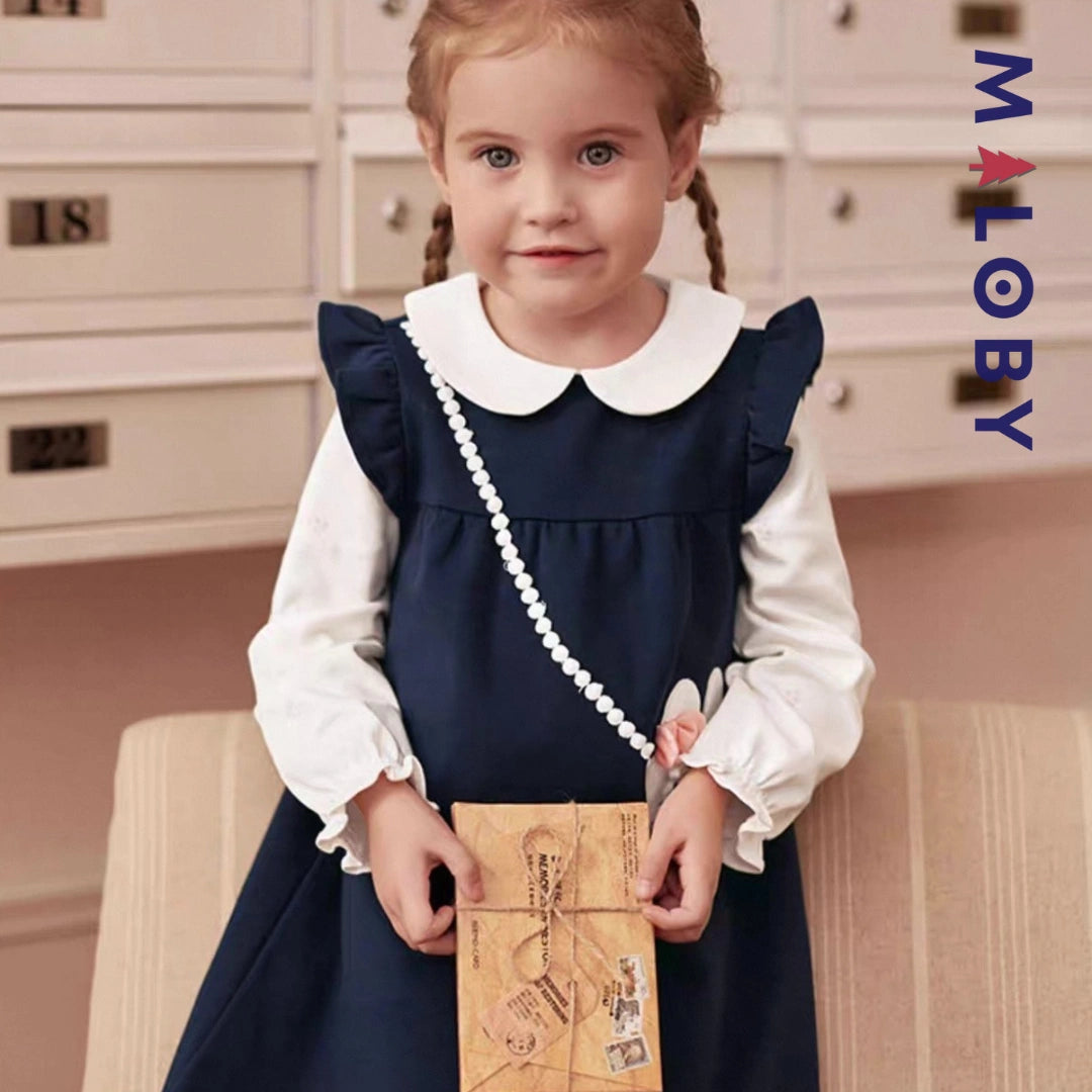 Robe bi-matière motif lapin enfant fille- Marine -robes et ensembles pour filles, bébés et garcons - MALOBY
