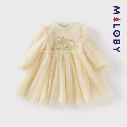 Robe de cérémonie en tulle - rose/jaune