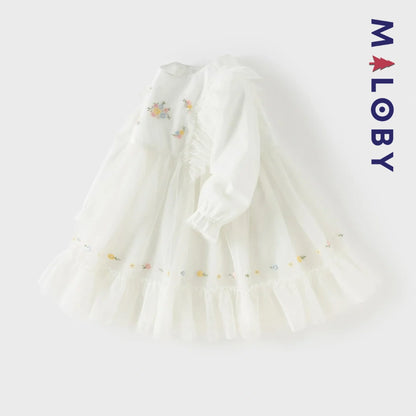 Robe cérémonie brodée fleurs enfant fille -Beige