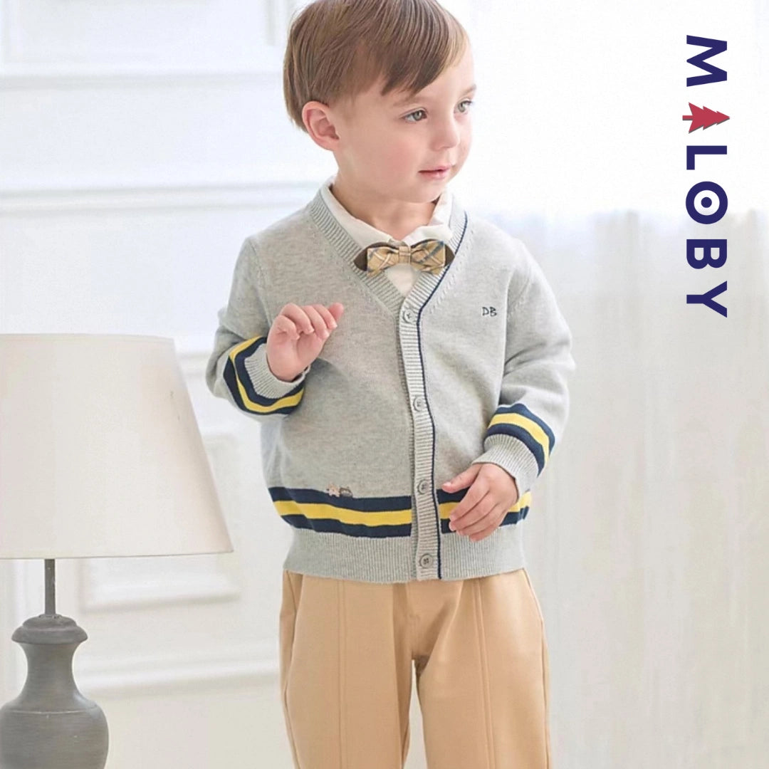 Duo chemise+cardigan enfant garçon -Gris/Blanc -robes et ensembles pour filles, bébés et garcons - MALOBY