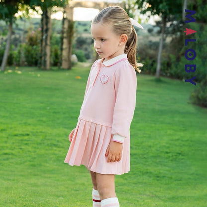 Robe manches longues en piqué de coton enfant fille- Rose