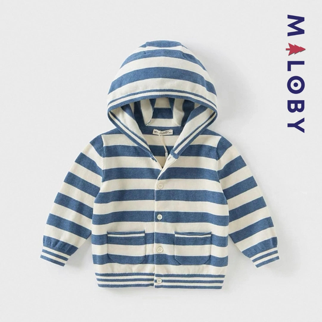Gilet à capuche rayé enfant garçon - beige/bleu