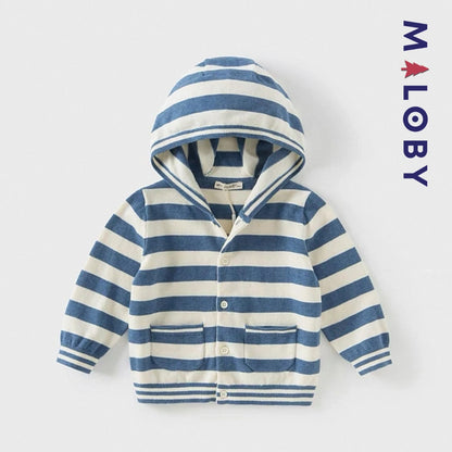 Gilet à capuche rayé enfant garçon - beige/bleu
