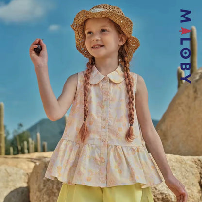 Ensemble  d'été chemise+short enfant fille -Rose orange