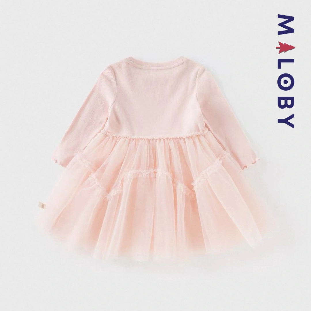 Robe cérémonie bi-matière motif fleur enfant fille- Rose